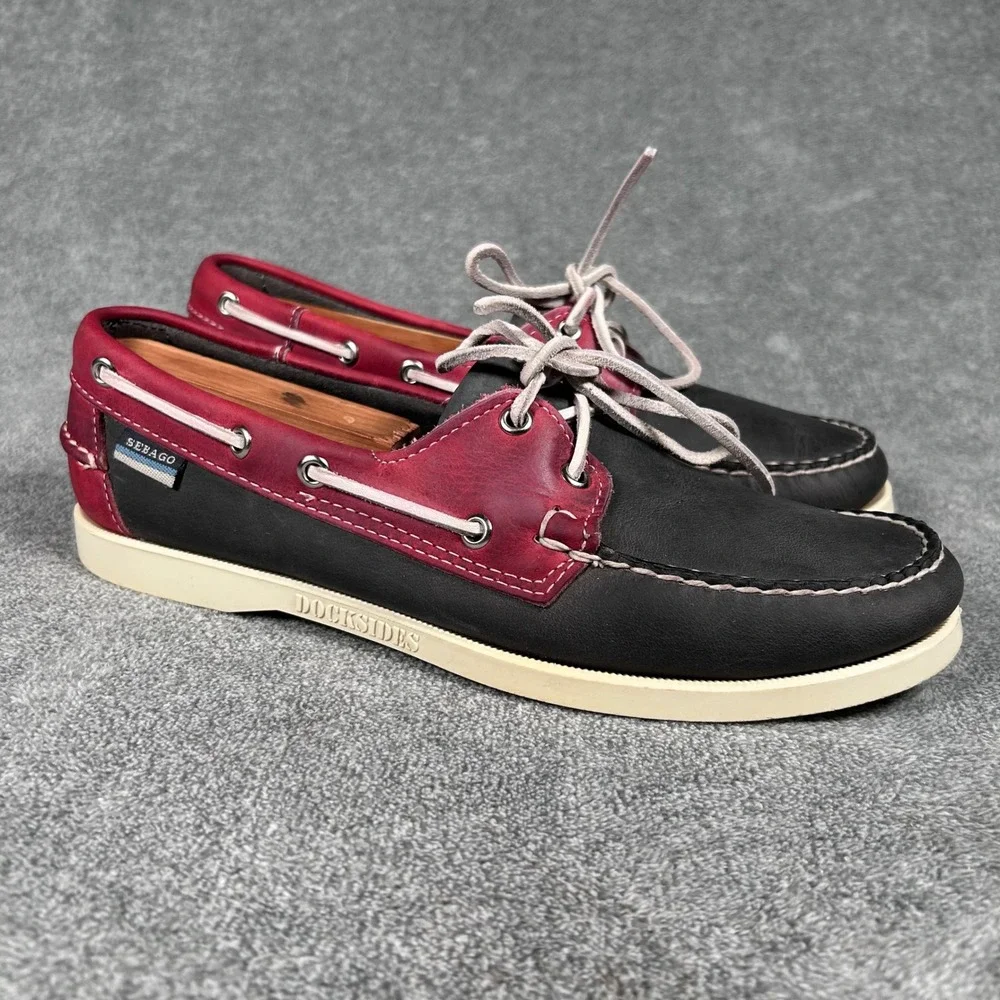 Sebago Docksides Boat Shoes Mens 8 M Navy Blue Red Leather 72975